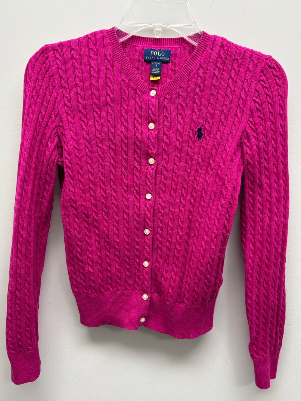 Polo Ralph Lauren Big Girls Mini-Cable Cotton Cardigan Sweater Pink L 12 / 14